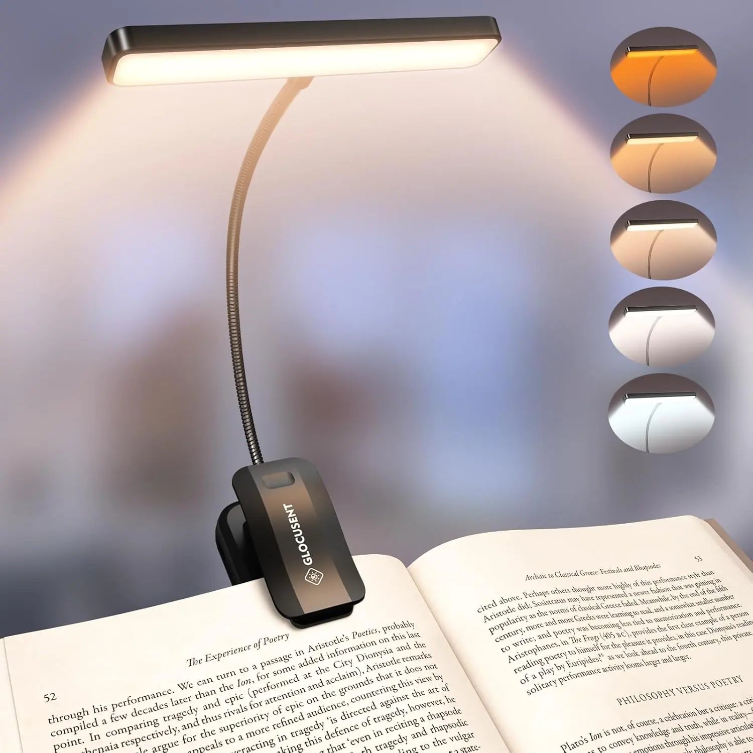 [Flash Sales!] Glocusent Clip-On Reading Light, New In, 26Leds, 5 Amber Colors Book Reading Light - Portable Clip on Light for Book Lovers
