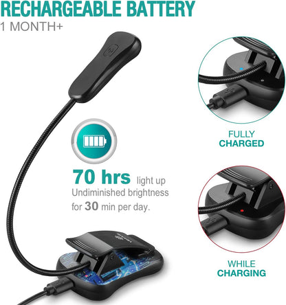 Amber Rechargeable 7 - Led Eye - Care Book Light with Blue - Light Blocking, 3 Levels, 1600K for Eye - Friendly Use. Offers up to 70 Hours of Reading